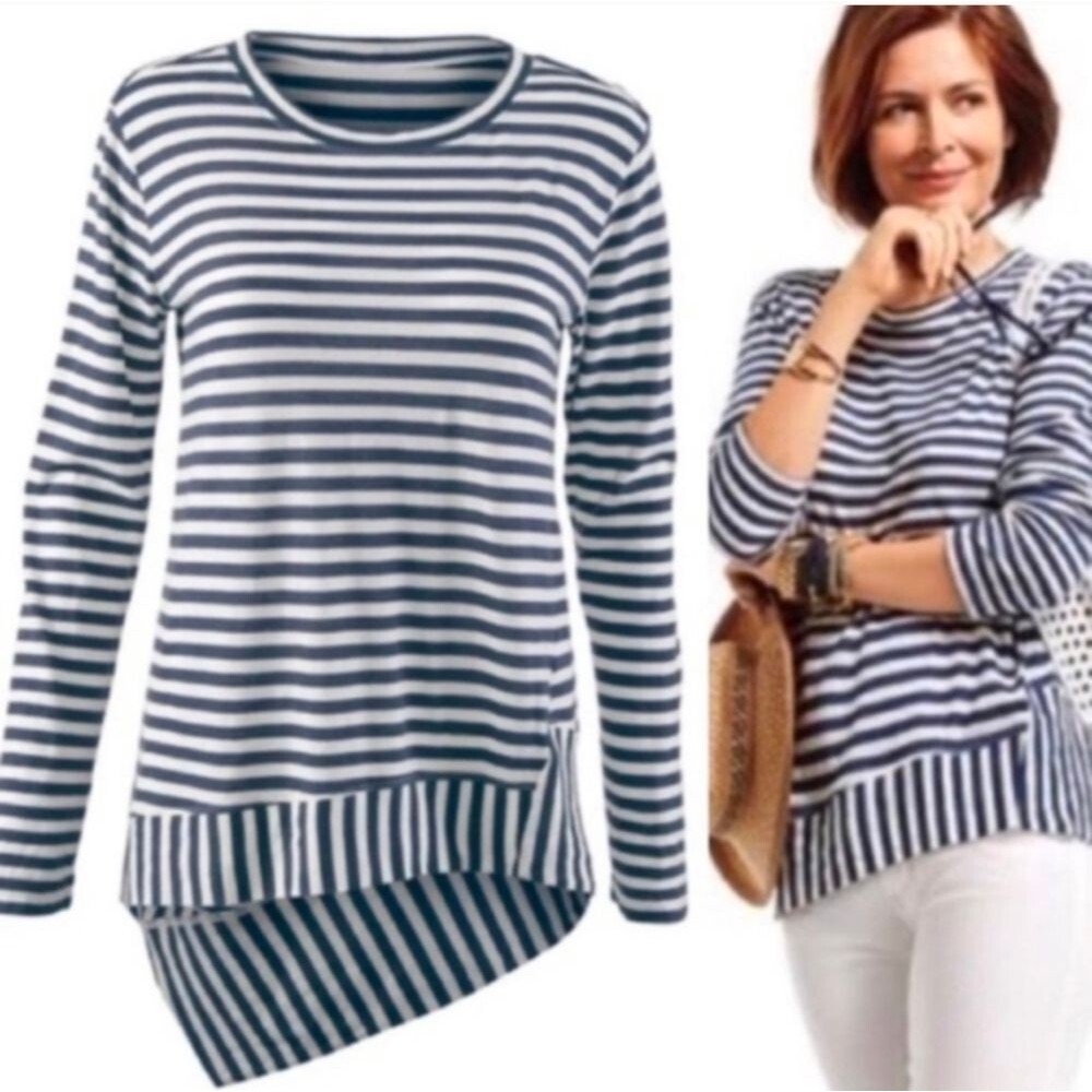 Cabi Asymmetrical Hem Striped Top Size M - Picture 2 of 7
